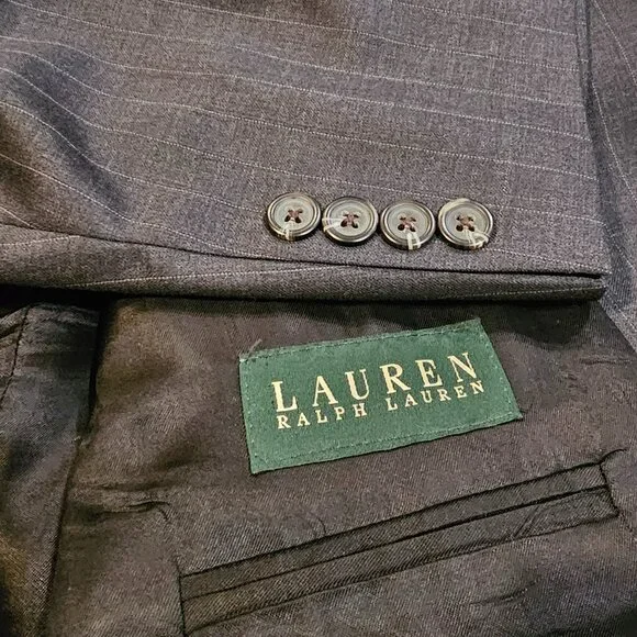Ralph Lauren 100% Wool Gray Striped Made in Canada Suit 46R X 38W - Picture 2 of 13